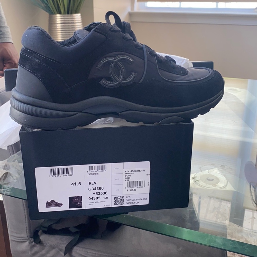 Suede Chanel Logo Black Sneakers Size 41.5